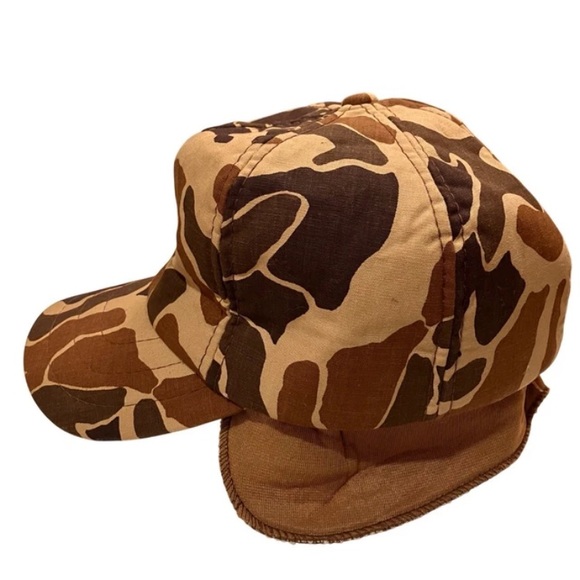 Other - Vintage 80s Original Duck Camo Ear Flap Hat Foam Insulated Hunting Cap